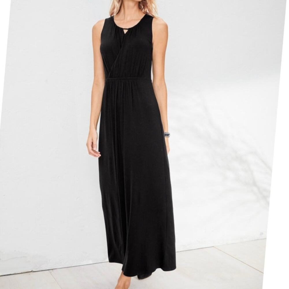 Garnet Hill Crossover Knit Maxi Dress Size XL Black Jersey Pockets NWOT